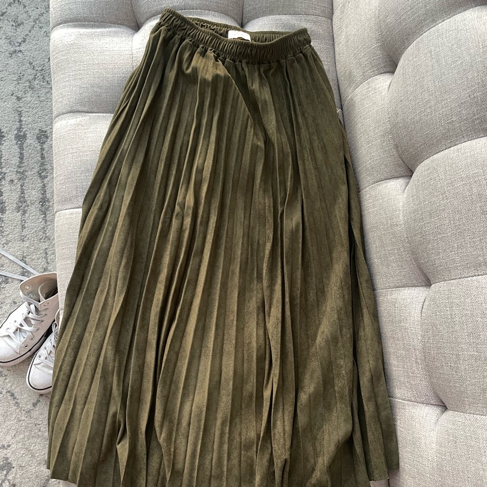 Olive Green Pleated Skirt